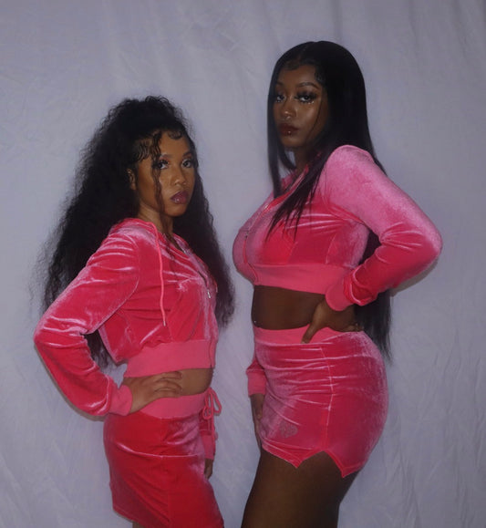 Velvet Pink Tracksuits Two Piece Set